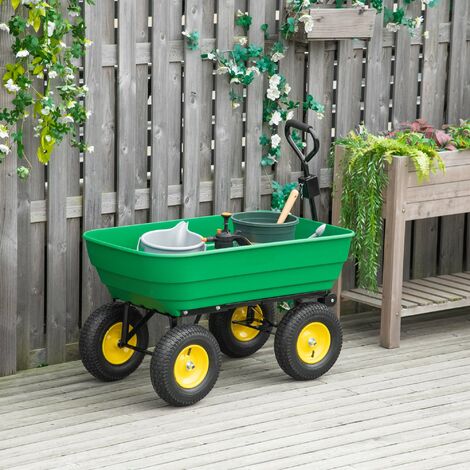 Carrello da Giardino Ribaltabile 4 Ruote 118x58x102 cm 125 Litri Verde