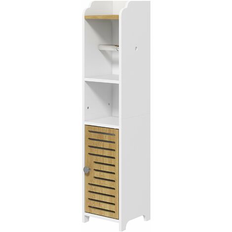 Mobiletto Bagno con Ripiani 1 Anta 18x20x90 cm in Truciolato Bianco