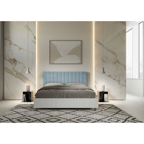 Letto Matrimoniale Francese 140x190 cm con Rete e Contenitore Mika Azzurro