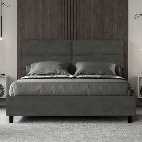 Letto matrimoniale Dgnahor, Letto contenitore con rivestimento in tessuto,  Apertura frontale, adatto per materasso Cm 140x200, Grigio