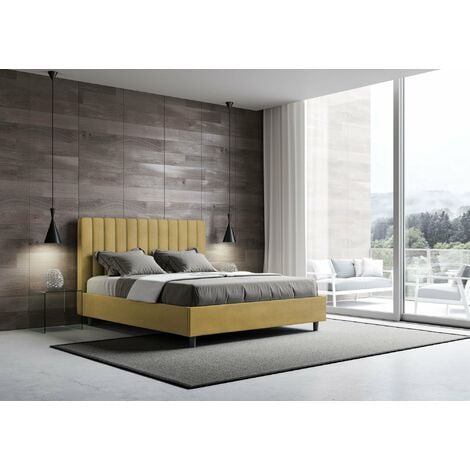 Letto con rete imbottito 160x190 similpelle tortora AGUEDA