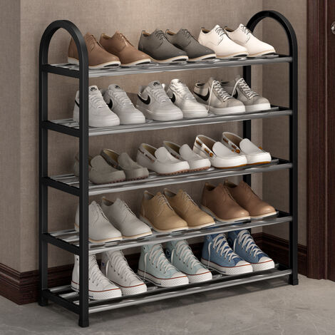 Scarpiera 4 Ripiani In Metallo E Plastica - Organizza 8-10 Paia Di Scarpe, Nero 50x19x65 Cm