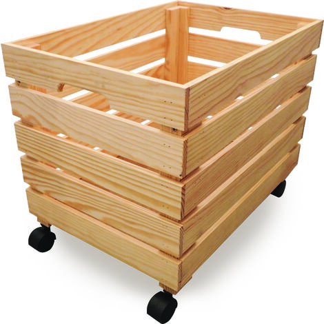 Cesta Scatola Contenitore con Ruote 35x50x35 cm in Legno di Pino Naturale