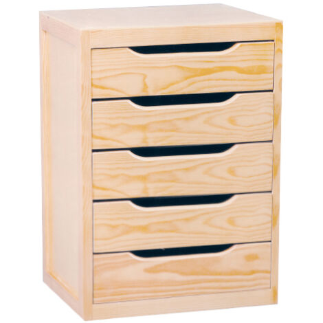 Cassettiera da Tavolo 5 cassetti 39x30x46 cm in Legno di Pino Naturale