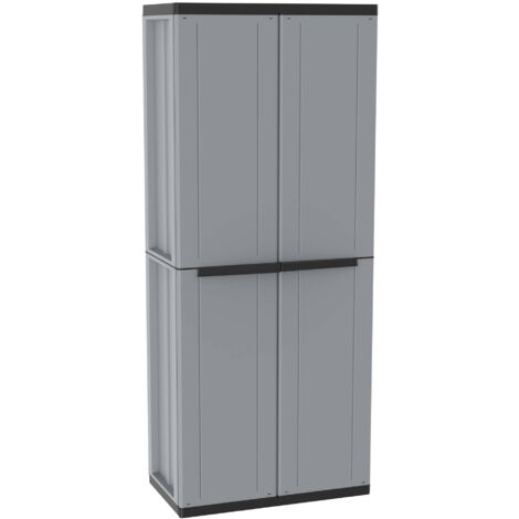 Armadio Modulare da Esterno 68x37,5x163,5 cm 2 Ante 3 Ripiani in Polipropilene Jline Grigio e Nero