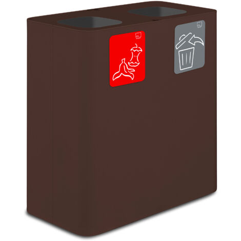 Pattumiera Sistema di Raccolta Rifiuti 77x38xh80 cm In Acciaio Verniciato 2 Scomparti Marrone