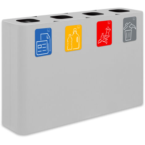 Pattumiera Sistema di Raccolta Rifiuti 120x30xh80 cm In Acciaio Verniciato 4 Scomparti Bianco