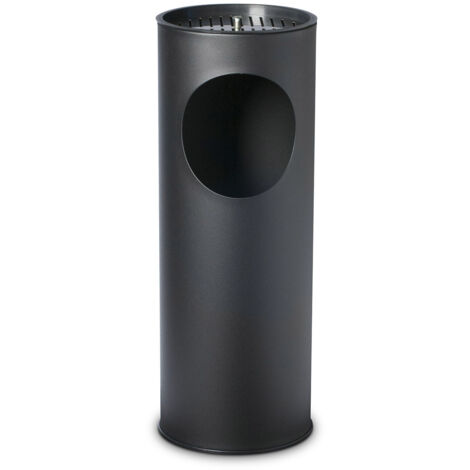 Pattumiera Gettacarte Ø24,3xh66,5 cm con Posacenere In Acciaio Verniciato Nero
