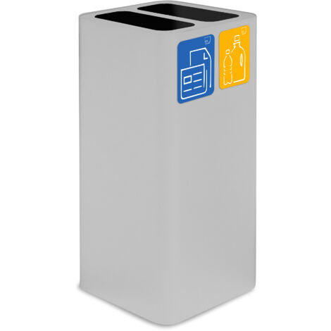 Pattumiera Per Raccolta Rifiuti 38x38xh80 cm In Acciaio Verniciato Cover a 2 Scomparti Bianco