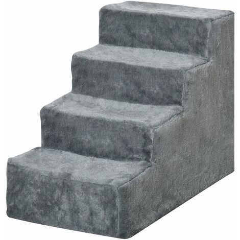 Scaletta per Cani 4 Gradini 60x35x44 cm in Flanella Sfoderabile e Truciolato Grigio chiaro