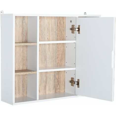 Specchio Armadietto da Bagno Pensile 60x14,5x49,4 cm in MDF e Truciolato Bianco e Legno Naturale