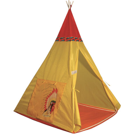 Tenda Indiana per Bambini 100x100x135 cm Struttura in Plastica Tubolare Gialla