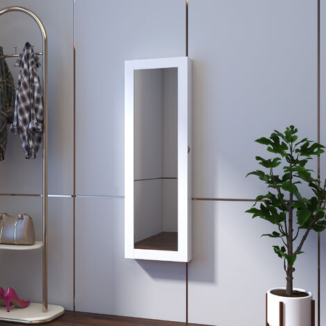 benzoni Armadio Portagioielli da Parete con Specchio in Legno MDF Nero 37x9.5x121 cm 