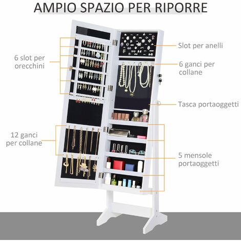 DecHome Armadio Portagioie a Specchio con 20 Luci Led Bianco 40x37x146 cm -  831DD1