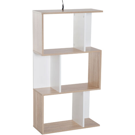Libreria da Parete Moderna con 3 Ripiani Legno Naturale e Bianco 60x24x111.4 cm (1/5)