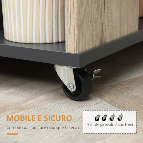 Mobiletto Ausiliario da Cucina Multiuso in Legno con Ruote 80x39x86.5 cm