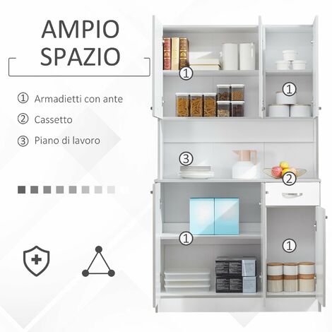 Credenza Cucina 101x39x180 cm 1 Cassetto 6 Ante in Legno Bianco