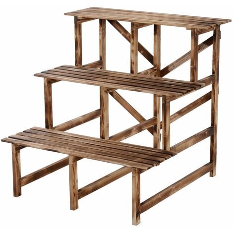 Scaletta Fioriera Portavasi da Giardino a 3 Ripiani in Legno di Abete 80x80x80 cm