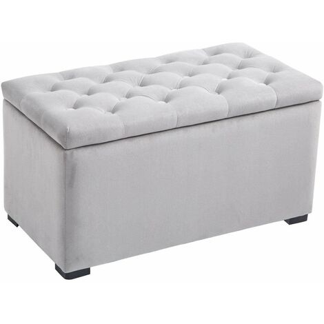 Cassapanca Portaoggetti Multiuso con 2 Sgabelli Pouf in Velluto Grigio Perla