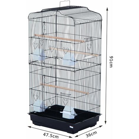 Voliera per Uccelli in Ferro con Vassoio nero 47.5x36x91 cm