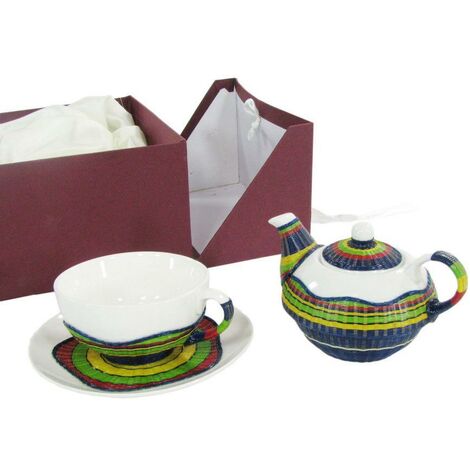 Set Teiera con Tazza e Piattino in Porcellana in Porcellana Decoro in Bambù Multicolor (1/3)