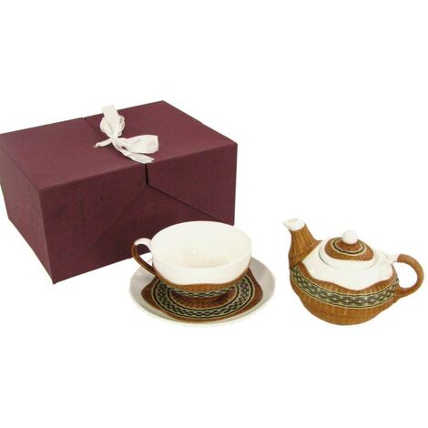 Set Teiera con Tazza e Piattino in Porcellana in Porcellana Decoro in Bambù Noce (1/2)