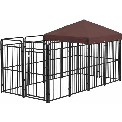Recinto per Cani da Esterno con Tetto 282x121x159 cm in Metallo Marrone