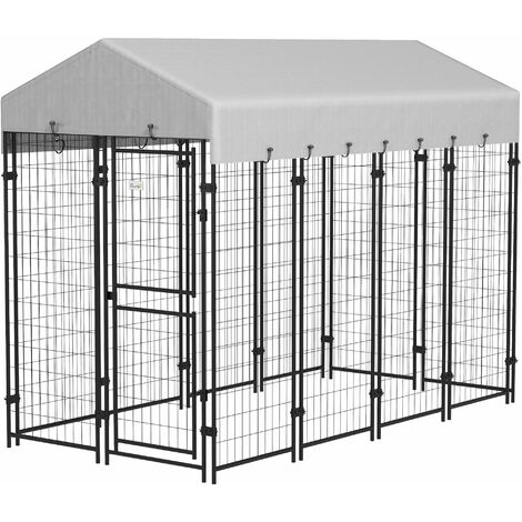 Recinto per Cani da Esterno con Tetto 239x121x183 cm in Metallo Argento (1/5)