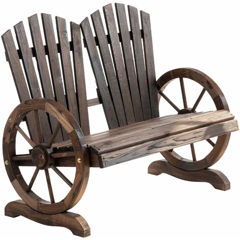 Panca Da Giardino 2 Posti Con Ruote Di Carro - Legno Di Abete Carbonizzato, 114x58x80 Cm, Stile Rustico - Foto 9