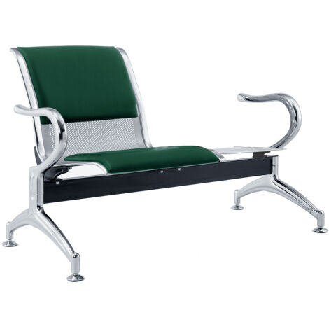 Panca per Sala Attesa 1 Posto da Ufficio con Cuscino e Tavolino in Acciaio e Similpelle Argento/Verde (1/5)