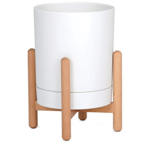 Porta Vaso Fioriera Ø16,6x33 cm in Polipropilene e Legno Bianco Faggio Naturale (1/5)
