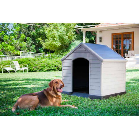 Cuccia da Esterno per Cani 99x95x99 cm in Plastica Keter Dog House Sabbia/Marrone