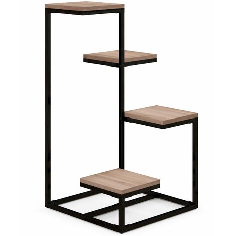 Scaffale per Piante a 4 Livelli 40x40x75,5 cm in Acciaio e Legno Marrone e Nero