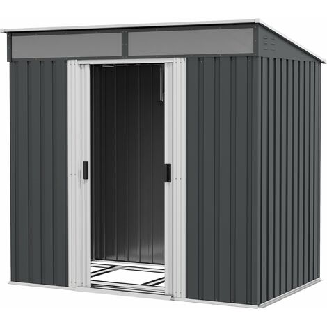 Casetta da Giardino Porta Attrezzi con 4 Finestre e 2 Ganci 195x122x181,5 cm in Acciaio Zincato Grigio