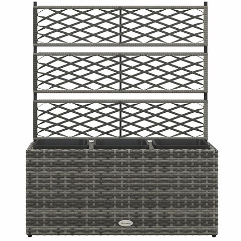 Fioriera con Grigliato per Rampicanti con 3 Vasi 84x30x107 cm in Acciaio e Rattan PE Grigio