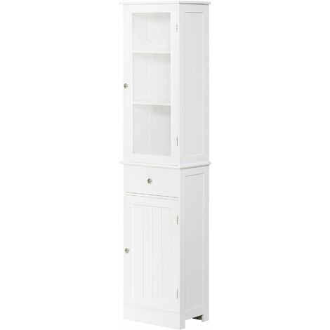 Mobile Colonna Bagno Salvaspazio con Armadietto Cassetto e Ripiani 40x27x171,5 cm in MDF Bianco