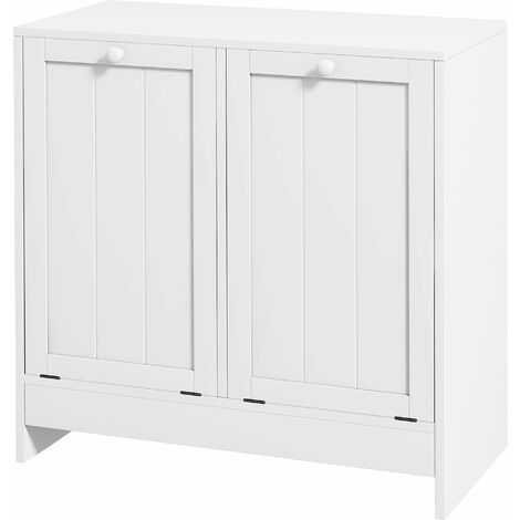 Mobile Portabiancheria con 2 Scomparti a Ribalta 66x33x68 cm in Legno Bianco