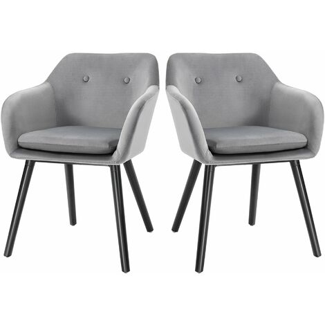 Set di 2 Sedie per Sala da Pranzo con Braccioli Imbottite 54x56x74 cm in Velluto Grigio
