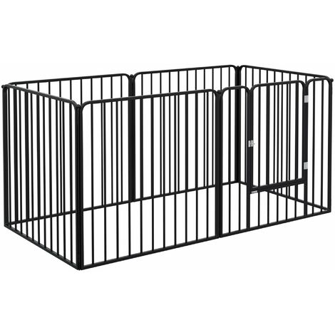 Recinto per Cani a 6 Pannelli Modulabili da Interno ed Esterno 164x83x80 cm in Acciaio Nero