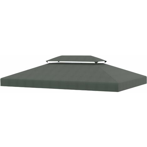 Copertura per Gazebo a 2 Livelli con Cinghie e 10 Fori di Drenaggio 4x3m in Poliestere Grigio Scuro (1/5)