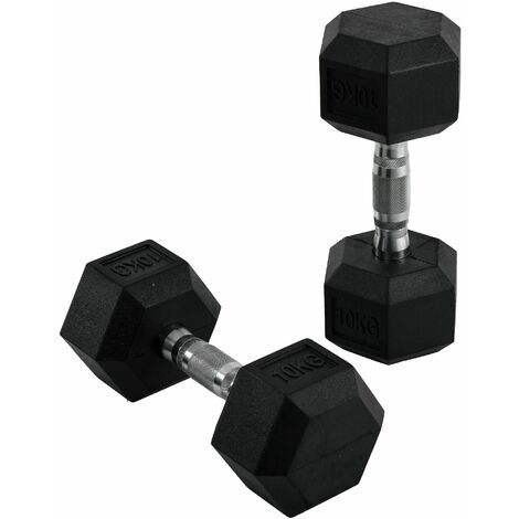 Set 2 Manubri Esagonali da 10kg per Workout in Palestra Casa e Ufficio  in Metallo e Gomma  Nero
