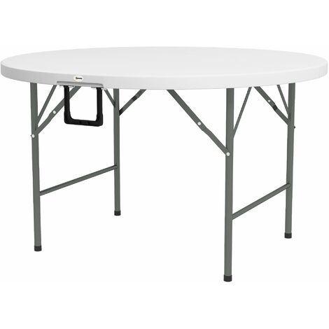 Tavolo Pieghevole per Giardino e Campeggio Ø122x73 cm in Acciaio e HDPE Grigio e Bianco (1/5)