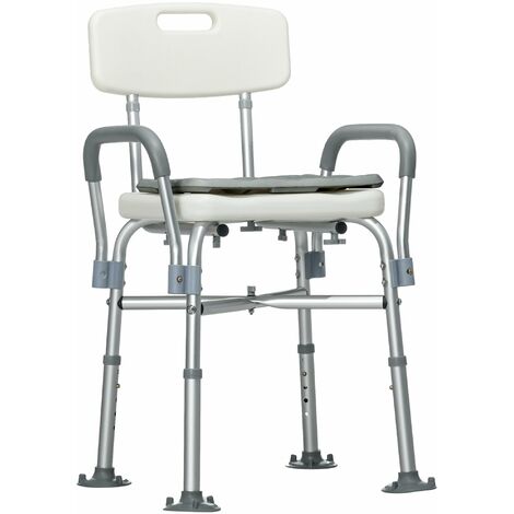 Sedia Doccia ad Altezza Regolabile con Braccioli e Cuscino Rimovibile  53,5x52x80-90 cm  Bianca