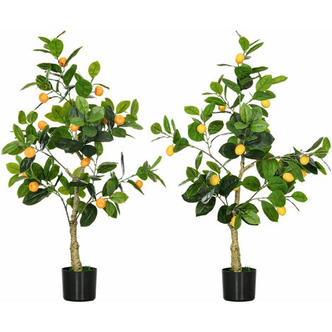 Set 2 Piante Artificiali di Limone e Arancia H120 cm con Vaso Verde (1/5)
