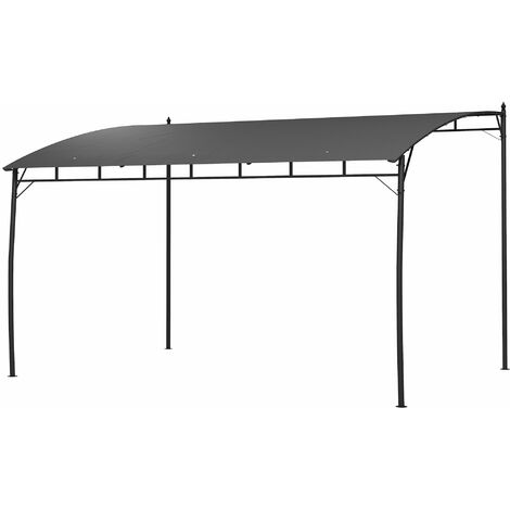 Pergola Gazebo con 3 Fori di Drenaggio 400x296x200/262 cm in Metallo e Poliestere Grigio Scuro (1/5)