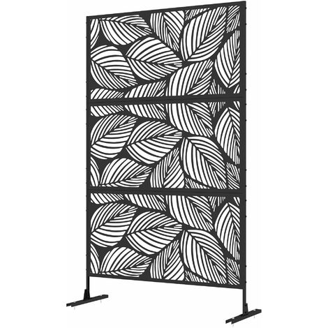 Paravento da Esterno Decorativo con Design a Foglie 122x198 cm in Acciaio Traforato Nero (1/5)