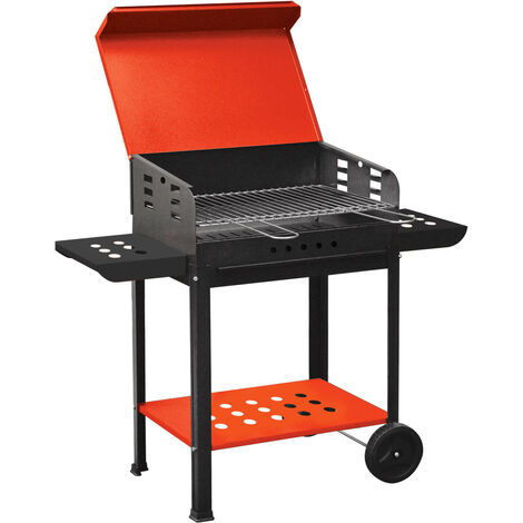 Barbecue a Carbone Carbonella in Acciaio con Ruote Bauer Vanessa Rosso e Nero