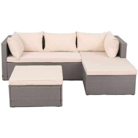 Set Divano Da Giardino 4 Pezzi Con Contenitore - Polyrattan Beige Con Cuscini Lavabili - Foto 8