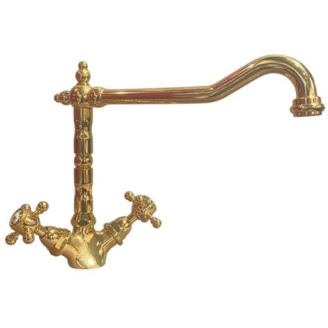 Rubinetto Da Cucina A Parete Con Braccio Girevole - Ottone, Doppia Maniglia, Nero O Cromo - Foto 9