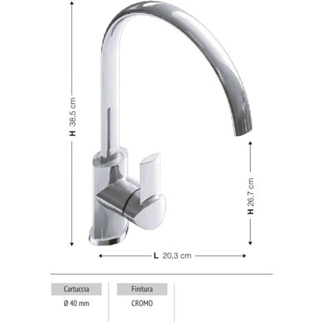 Rubinetto Cucina Miscelatore Monocomando Lavello in Ottone Lubecca Cromato